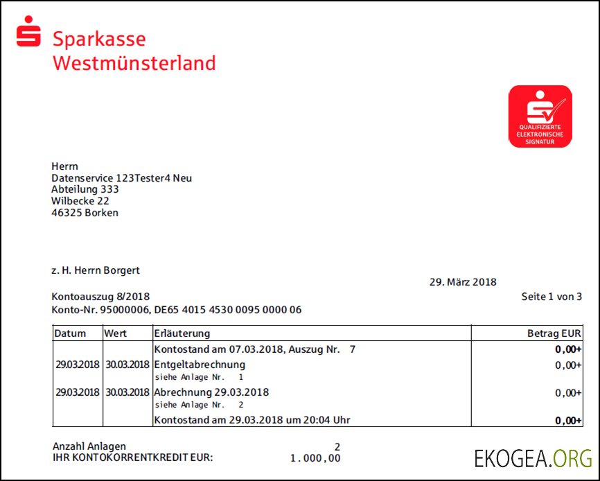 Relevé de la banque Sparkasse en Allemagne